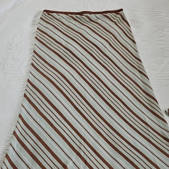 Zara Stripe Knit Top & Skirt Co Ord Set Size Large Green/ Brown Skirt Sets